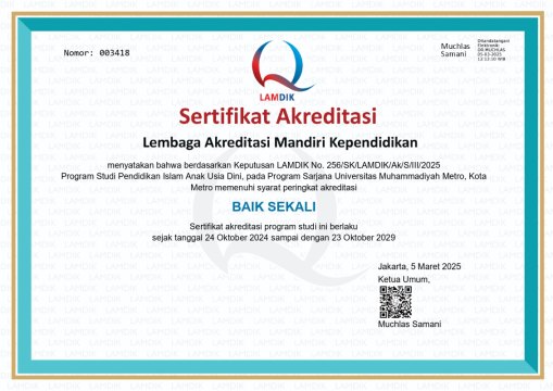 Prodi PIAUD UM Metro Raih Akreditasi “Baik Sekali” dari LAMDIK